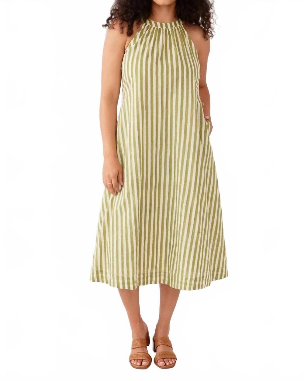 NEW MATA TRADERS miranda high neck dress in green stripe